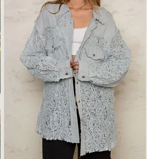 POL Oversized Lace Gauze Button Down Shirt Top Size Large thumbnail 3