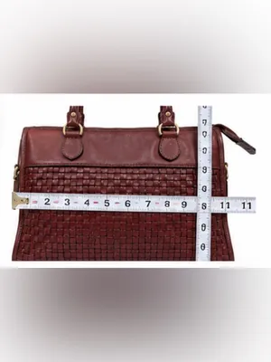 Del Mano Woven Burgundy Brown Structured Satchel Handbag thumbnail 8