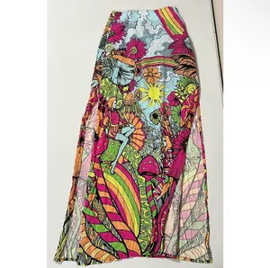 Dolls Kill Current Mood Pink Blue Green Trippy Mushroom Fairy Split-Leg Maxi Skirt Bottoms Size XXS 🍄✨ thumbnail 3