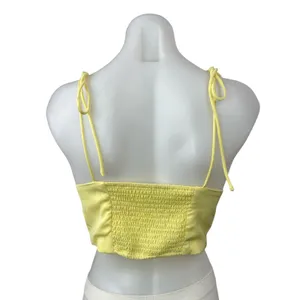 Superdown Yellow Sleeveless Tie Strap V Neck Smocked Tank Cami Crop Top Size S thumbnail 2