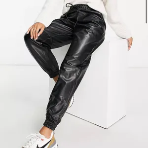 ABERCROMBIE- Vegan Faux Leather Sunday Jogger Pants Pull On Paper-Bag Waist thumbnail 1