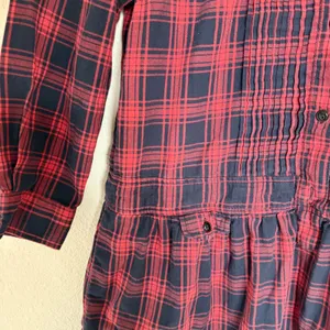 J.Crew Red Navy Plaid Drop Waist Pintuck Pleated Button Front Dress‎ Womens 8 thumbnail 4