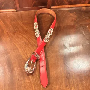 Harve' Benard‎ Red Leather Belt Silver Western Concho Buckle Large 39" Statement thumbnail 2