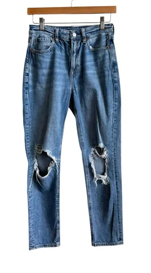 American Eagle Women's Mom Jeans Distressed Baggy Medium Wash Size 2 thumbnail 1