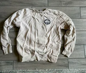 Neutral Cream Crewneck Sweatshirt with Chest Emblem thumbnail 1
