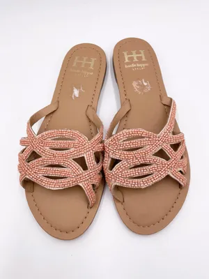 Haute Hippie Beaded Embellished Slide Sandals Women's Size 7 Peach Pink Bohemian thumbnail 8