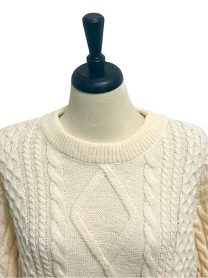 Aelfric Eden Ivory Cable Knit Retro 90s Long Sleeve Crew Neck Sweater New XL thumbnail 2