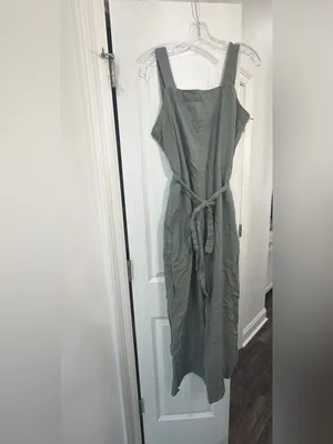 Quince Olive Tie-Waist 100% Linen Pantsuit thumbnail 2