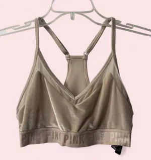 Victoria’s Secret PINK SPORT Velvet Lightly‎ Lined Racerback Bra Beige Medium thumbnail 1