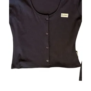 Playboy x Missguided Top Size 10 Blue Long Sleeve Ribbed Crop Top Y2K Sexy Logo thumbnail 5