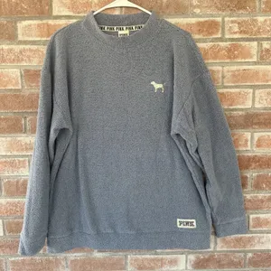 Victoria’s Secret PINK Terry Cloth Crewneck Sweatshirt Blue Medium thumbnail 1