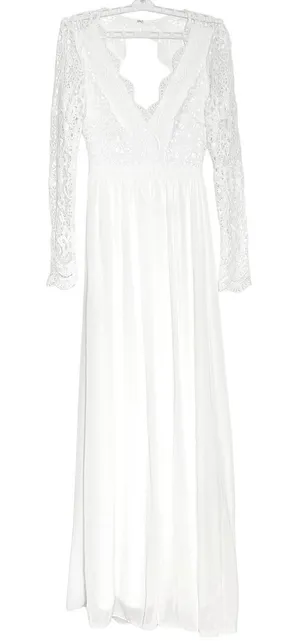 Lulus White Lace Boho Maxi Dress Small Wedding Bridal Cottagecore Romantic Flowy thumbnail 1