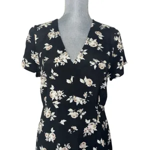 Sanctuary Black Floral Maxi Dress Small Wedding Guest Front Slit V-Neck thumbnail 5