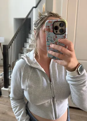 lululemon athletica Light Gray Cropped Hooded Zip Sweatshirt thumbnail 1