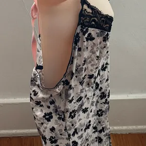 Black and white ditsy floral Y2K goth lace trim slip dress siz M spaghetti boho thumbnail 12