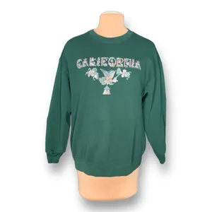 Vintage 90s California Hummingbird Floral Hunter‎ Green Crewneck Sweatshirt XL thumbnail 3