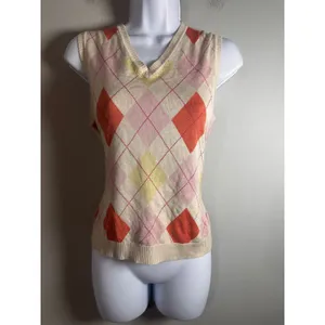 Brooks Brothers Silk Cotton Argyle V-Neck Sweater Vest Pink Orange Cream‎ Y2K M thumbnail 2