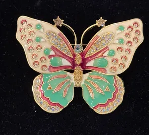 Kenneth Jay Lane Pink, Aqua & Cream Enamel Butterfly Brooch NOS thumbnail 1