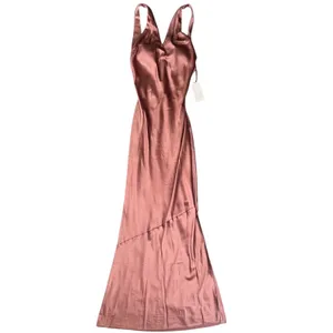 Revelry Women’s Cowl Back V Neck Sleeveless Pink Satin Maxi Formal Dress Size 4 thumbnail 2