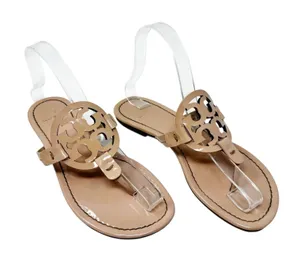 Tory Burch Miller Sandal Seashell Pink Patent Leather Thong Flat Size 6.5 thumbnail 1
