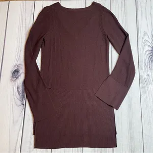 Free People Criss Cross Sweater Tunic Top‎ Split Hem Bell Sleeve Wine Size Small thumbnail 10