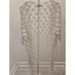 Rebellion Again Crochet Fringe Kimono Duster Cardigan Cream Ivory Women Size S thumbnail 5