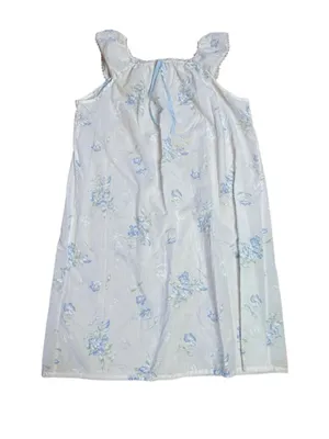 80s Vintage Cotton White and Blue Floral Midi Nightgown Sleep Dress Small thumbnail 1