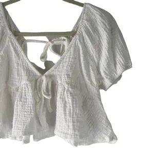 Miami Women's Size Medium White Gauze Cottage Beach Cropped‎ Babydoll Top thumbnail 2