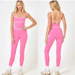 L*Space Ace Jumpsuit Pink Taffy & Cream Sporty Anthropologie Pilates Yoga Small thumbnail 2