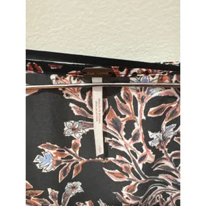 Free People‎ Floral Smocked Waist Square Neck Long Sleeve Blouse Black Large thumbnail 2