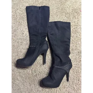 Madeline girl Women Black Faux Suede Studded Stiletto Knee High Boots Size 7.5 M thumbnail 2
