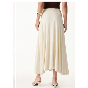 NWT OGL Move Ivory Lime Ruched Waist Flowy Maxi Skirt Size Medium Stretch thumbnail 3