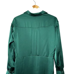 She + Sky‎ Donna Satin Mini Dress Emerald Green Collared Long Sleeve NWT Size S thumbnail 5