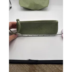 Green Snakeskin Embossed Cosmetic Bag Set Faux Leather Makeup Pouches 2 Piece thumbnail 4