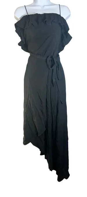 & Other Stories Black Ruffle Spaghetti Strap Asymmetrical Midi Dress Size 8 thumbnail 1