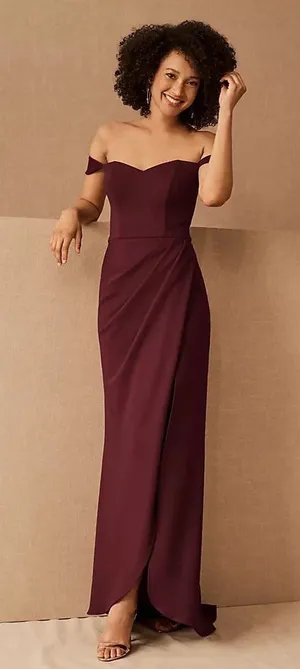 BHLDN Rossi Crepe Maxi Dress Burgundy Off Shoulder Formal‎ Wedding Guest 4 thumbnail 1
