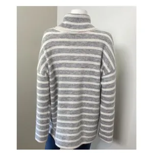 $75 LOFT - tunic style turtleneck sweater, gray and cream striped M thumbnail 6