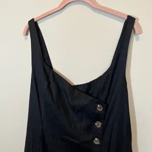Anthropologie Black Linen‎ Asymmetrical Button Front Midi Dress XLP Petite thumbnail 3
