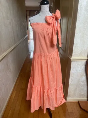 Altar'd State Gina Coral One Shoulder Tiered Maxi Dress Coastal Cottagecore XS thumbnail 5