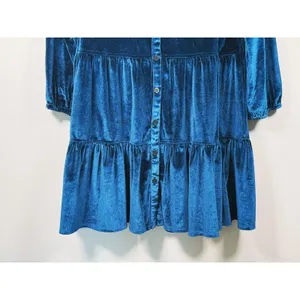 Pink Chicken Kalani Crushed Velvet Tiered Dress Womens S Blue Romantic Ruffle thumbnail 9