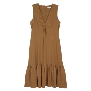 CALVIN KLEIN Gauze Knot Front Sleeveless Midi Dress In Luggage Women's Size 10 thumbnail 2