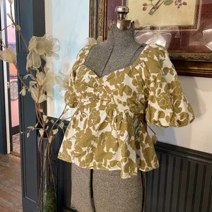 Free The Roses Cotton Floral Peplum Open Tie Back Top - Sz Med 💚🎀 thumbnail 6