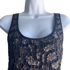 Guess Brown Bronze Metallic Sequin Black Mini Cocktail Party Dress Glam 9‎ Jrs thumbnail 3