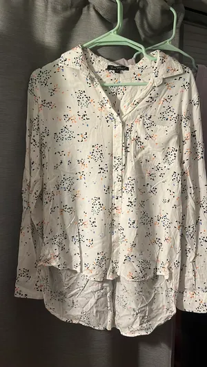 Velvet Heart Button Down White Blouse Colorful Dots thumbnail 1