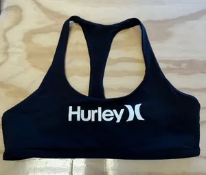 Hurley Women's Black Logo Racerback Sports Bra‎ Top Large Unlined Leghtweight thumbnail 1