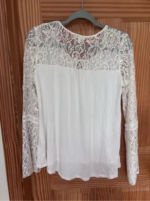 White Lace Sleeve Scoop Neck Top Size M thumbnail 2