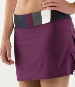 lululemon Run Pace Setter Skirt skort in plum pow stripe, size 8 pleated back thumbnail 1