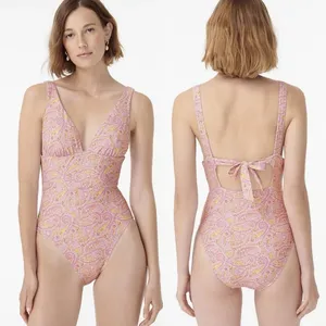 NWT J. Crew Eco Plunge One Piece‎ Swimsuit Beach Paisley Peach Size 12 thumbnail 2