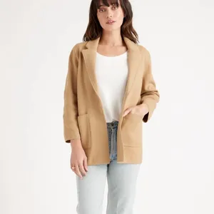 Quince 100% Organic Cotton Camel Soft Relaxed Open Front Knit Blazer Medium thumbnail 3