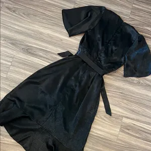 Lulus Wrapped Up In Love Black Satin Faux-Wrap Midi Dress thumbnail 10